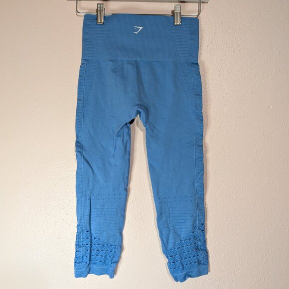 GYMSHARK Leggings Women Small Blue Energy Crop High Waisted Athletic Workout - Picture 8 of 8